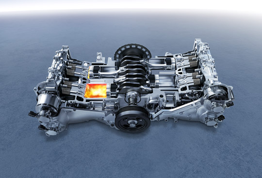 A boxer engine, or horizontally opposed engine, features pistons that move toward each other in a horizontal direction. Subaru’s commitment to this design ensures stability and reliable performance. The system is uniquely tuned to harmonize the SUBARU BOXER engine’s balance with efficiency, delivering smooth acceleration and quiet, eco-conscious performance.