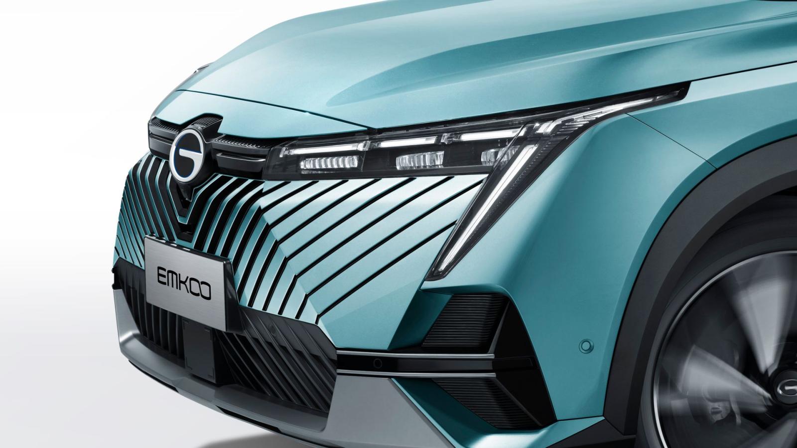 High-beam Matrix LED Headlights strikingly arranged in a V shape.