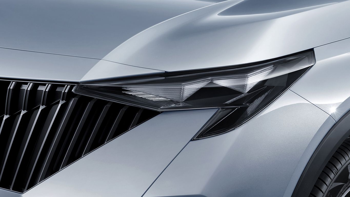 High-brightness, integrated 18-bulb LED headlights.